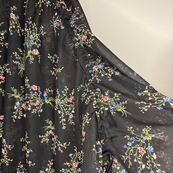 NOTATIONS NEW V-Neck Blouse Womens 2X Sheer Lined Black Floral Stretch Poncho - Picture 3 of 8